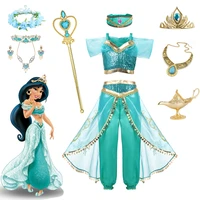 disney jasmine princess dress of birthday party carnival cosplay aladdin agic lamp girls costume toppantsheadband clothing set