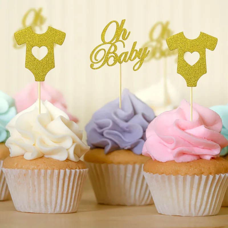 

18pcs Glitter Paper Cupcake Toppers Oh Baby Girl Boy Baby Shower Cake Topper 1st Birthday Party Cake Decor oh Baby Cake Supplies