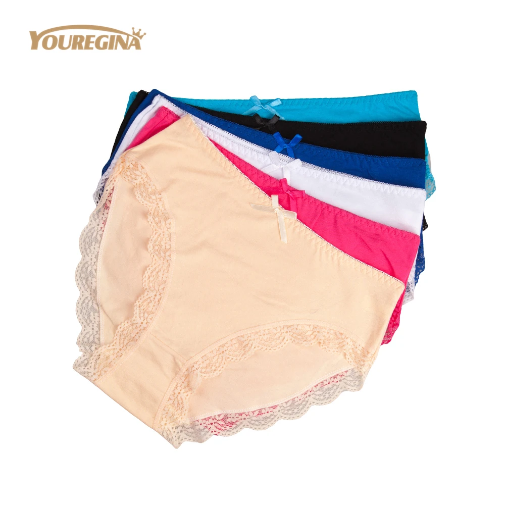 YOUREGINA Plus Size Underwear Women Sexy Solid Cotton Knickers Mid Waist Breathable Briefs Lingerie for Ladies 4XL 6 pcs/lot
