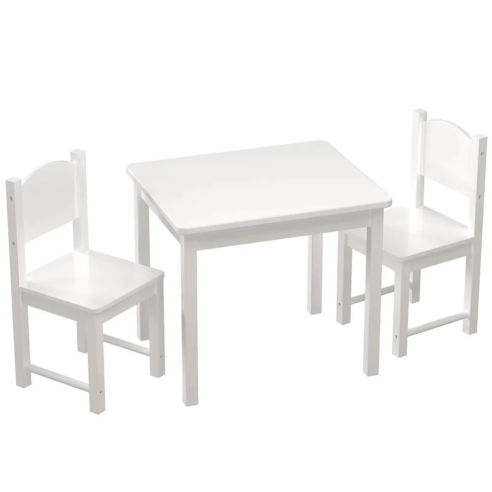 

Kids Wood Table and 2 Chairs Set, Ideal for Arts & Crafts, Snack Time, Homeschooling, Homework & More, White Durable