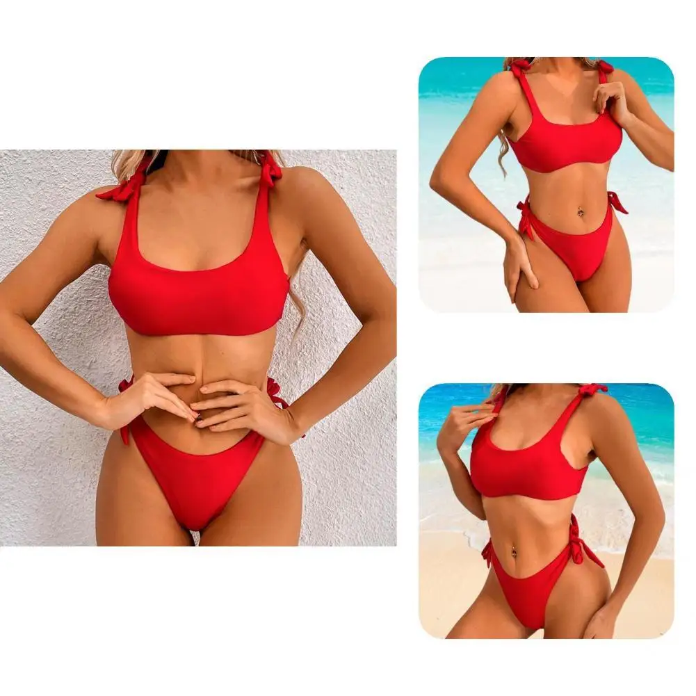 

2 шт./компл. простой женский купальник, мягкий женский раздельный купальник, облегающее бикини с высокой талией и разрезом