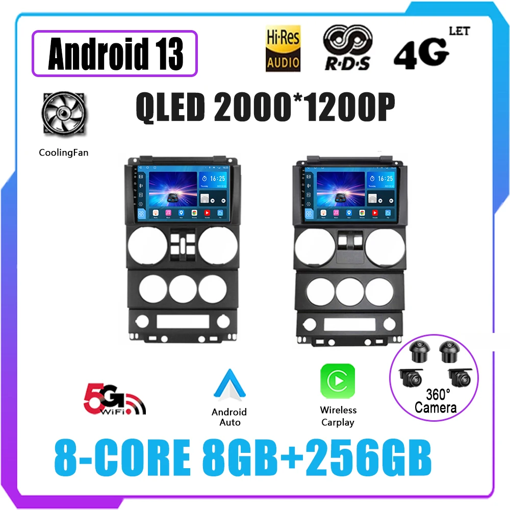 

Автомагнитола мультимедийный плеер навигация GPS DSP Carplay WIFI Android 13 для Jeep Wrangler Unlimited 3 JK (2008-2010)