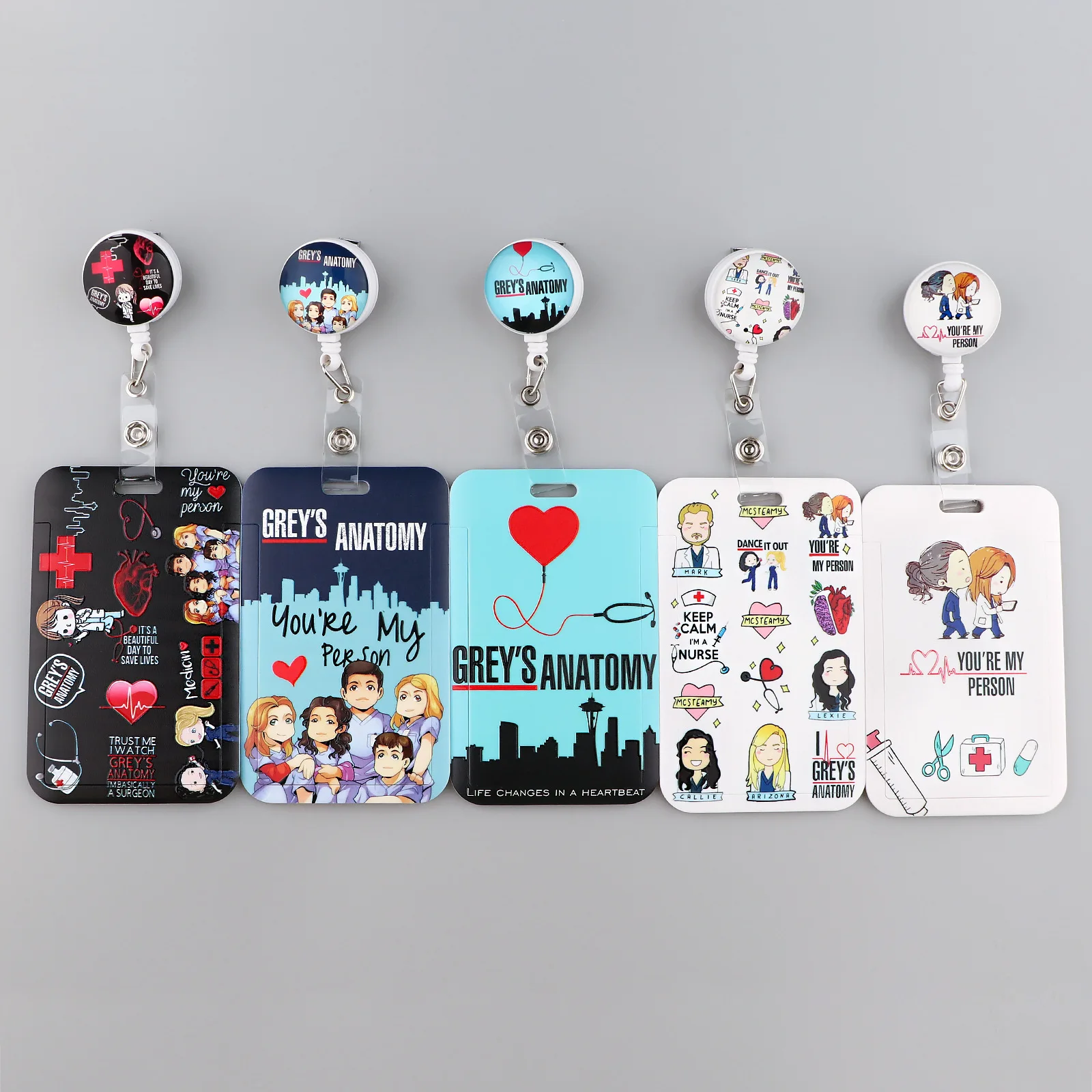 

A2019 Grey's Anatomy Cartoon Retractable Badge Reel With Nurse ID Business Credit Card Work Card Badge Holder Accessories