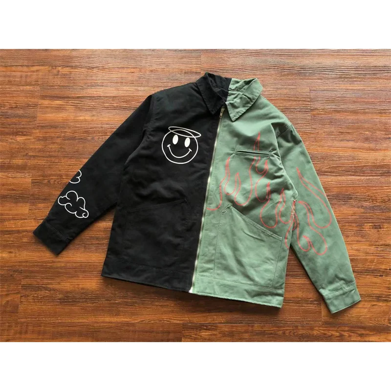 Travis Scott Same EVIL FLAME ON JACKET Yin Yang Contrast Zipper Coat