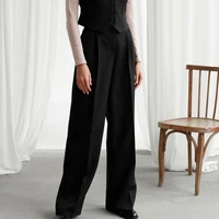 2022 elegant women pants pleated draped solid color wide leg high waist business suit pants office ladies trousers