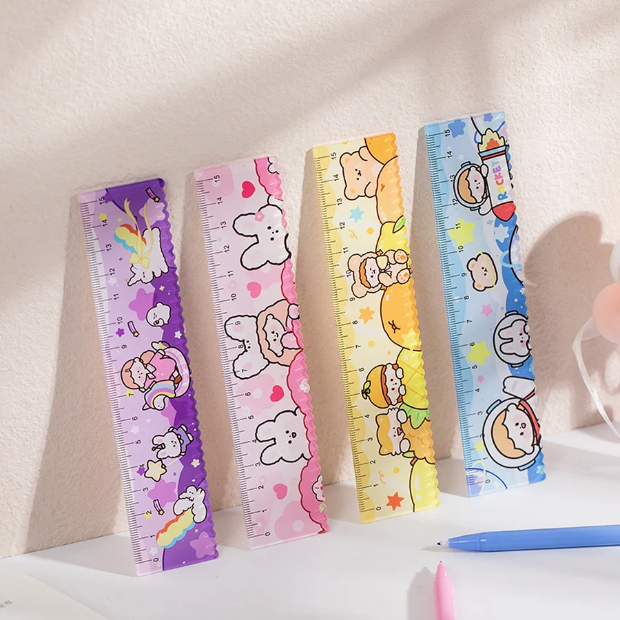 

4 Styles Kawaii Acrylic Ruler Hand-Painted Cartoon Student Journal Material Ruler Drawing Tool Cute School Supplies