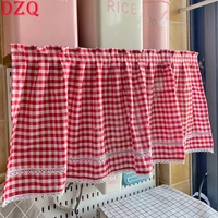 south korea pinkblue plaid short curtains for kitchen japanese bottom lace half curtain coffee valnace a090