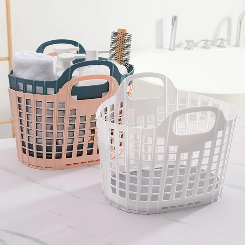 

Foldable Shopping Basket Portable Bathroom Shower Basket with Handle Shower Organizer Durable Hollow Design Storage Supplies