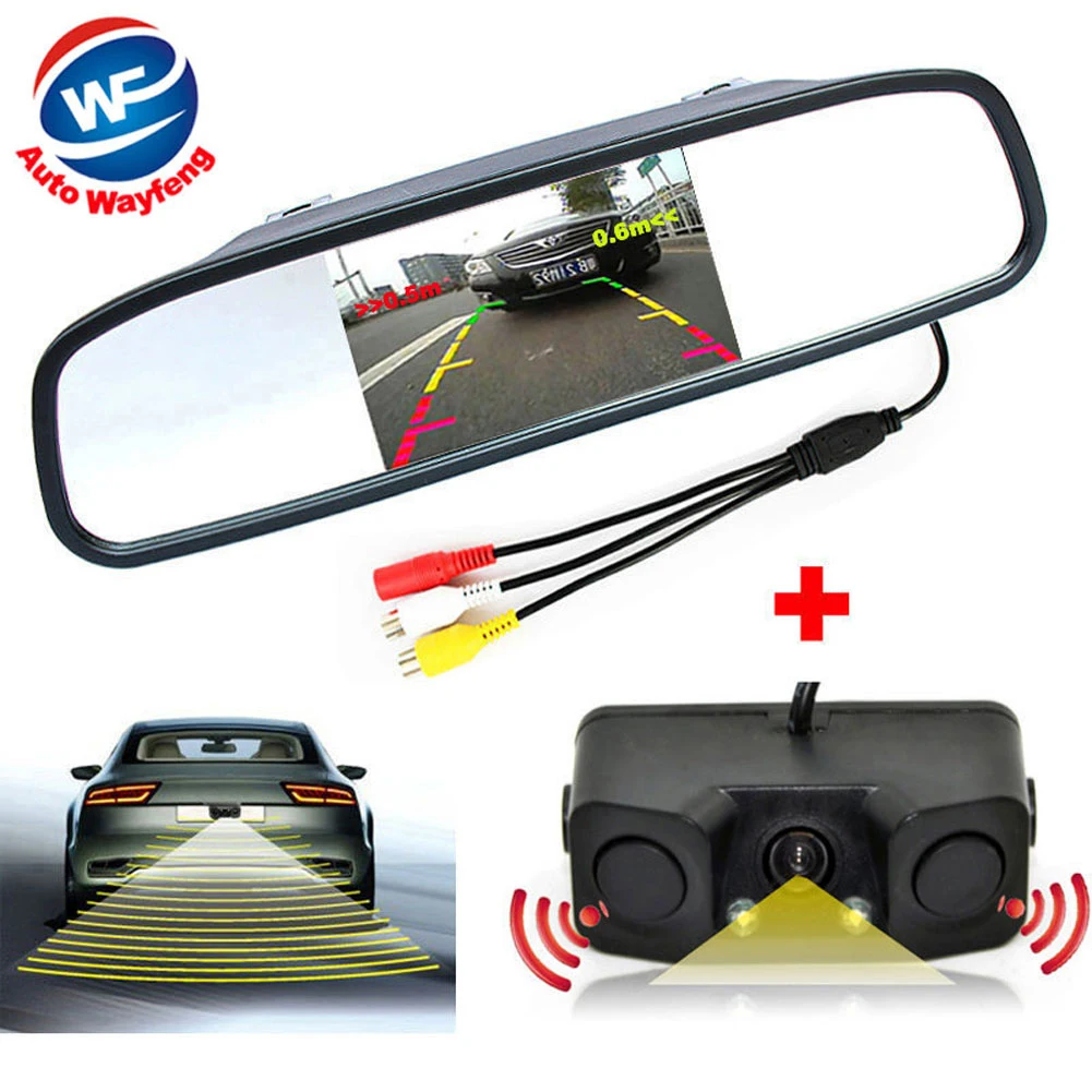 

3in1 Video Parking Assistance Sensor Backup Radar With Rear View Camera + 4.3 inch LCD Car Rearview Mirror Monitor Video Parking