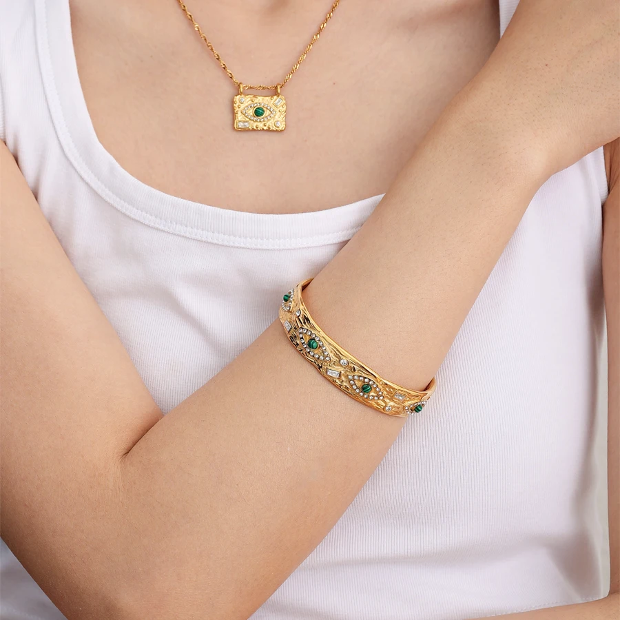 Браслет-манжета женский из нержавеющей стали с позолотой 18 карат