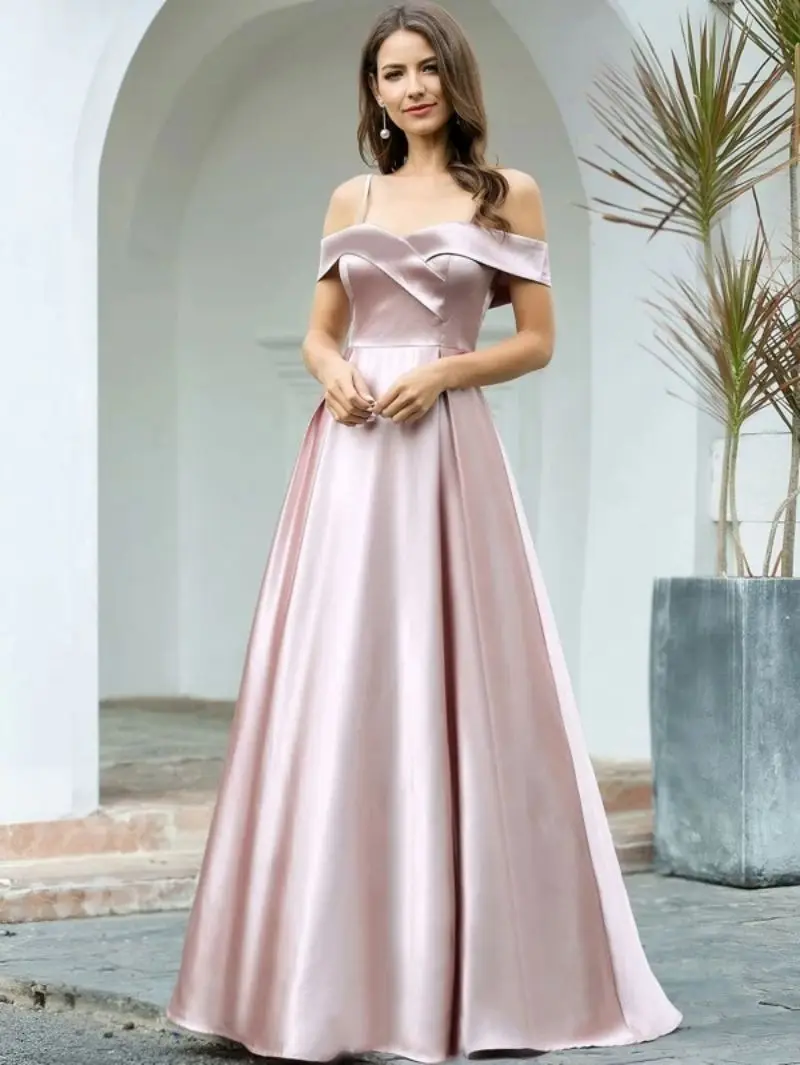 PLEINDI Luxury Evening Dresses One word collar A-LINE Short Sleeve Floor-Length Chiffon 2022 New of Exquisite Prom Women Dress