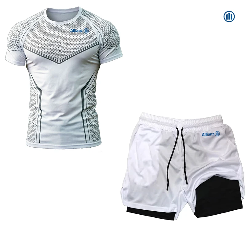 Фото Мужская летняя спортивная футболка Allianz Slim-Fitting, комплект с короткими рукавами, специально разработанный для бега и фитнес-тренировок. Комфо №5