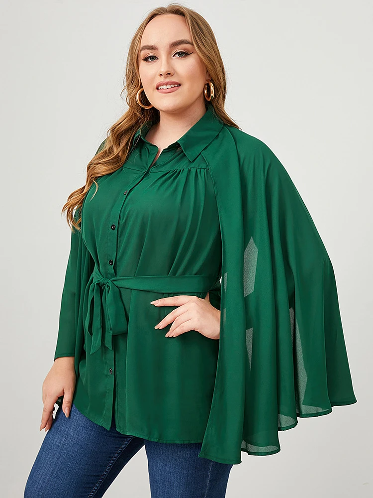 

Женская блузка с отложным воротником и длинным рукавом, размеры до 4XL