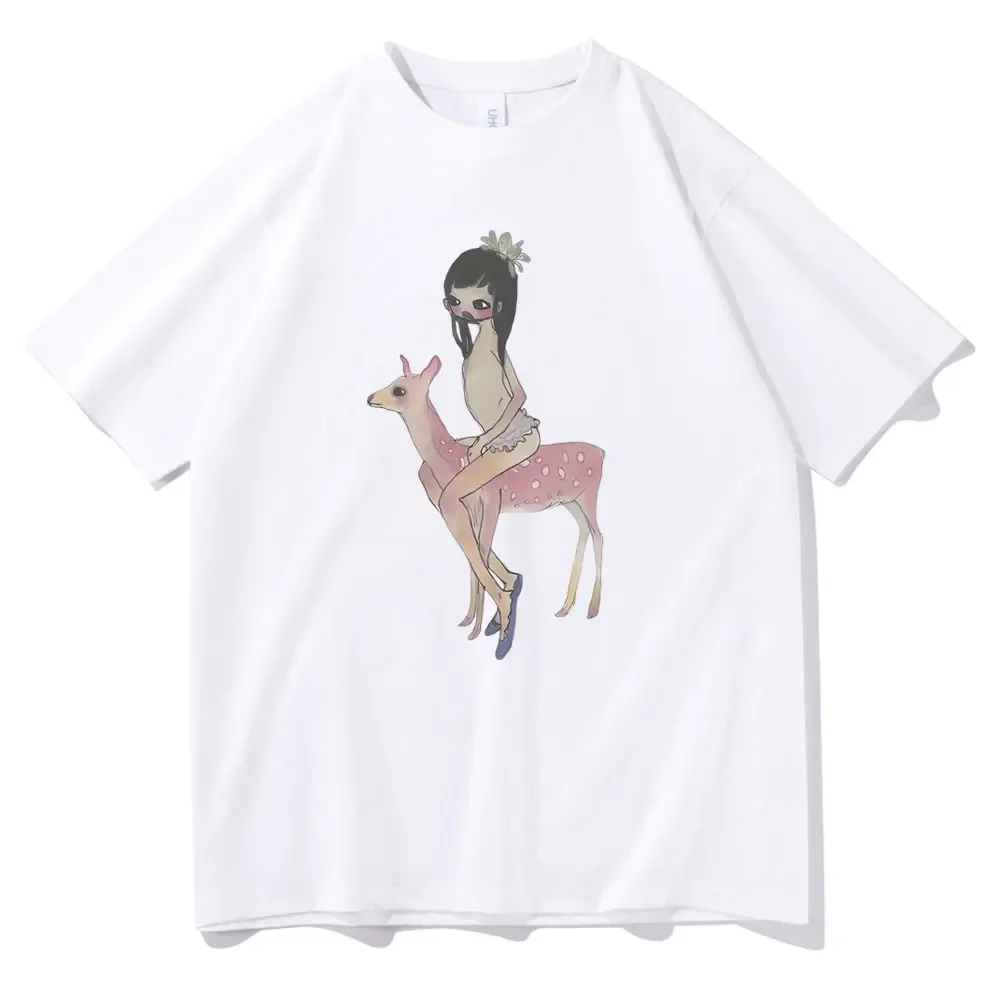 Yoshitomo Nara Aya Takano Garbage Girl Ride Pink Deer Art Графическая футболка Мужчины Женщины Мультфильм