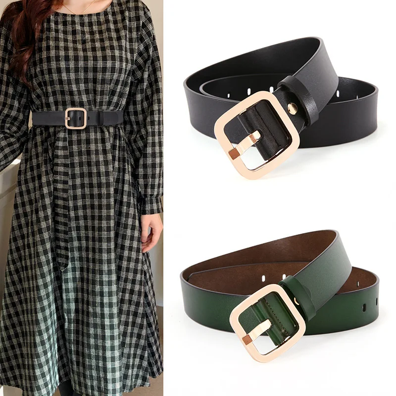 Women's Leather Needle Buckle WideBelt Coat with Waistband Fashionable and Versatile Decoration Ins Waistband with Skirt Sweater