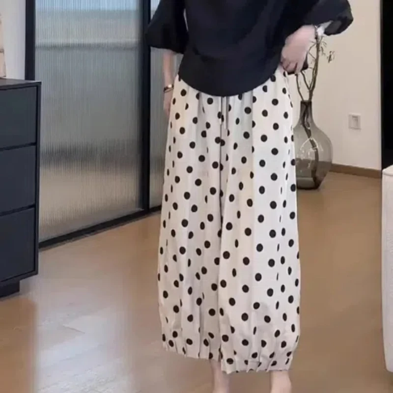 Женские брюки в горошек из ледяного шелка Новинка лета 2024 эластичные свободные