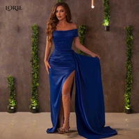lorie deep blue evening dresses draped off shoulder mermaid dubai celebrity party gowns side slit satin mono arabia formal gown