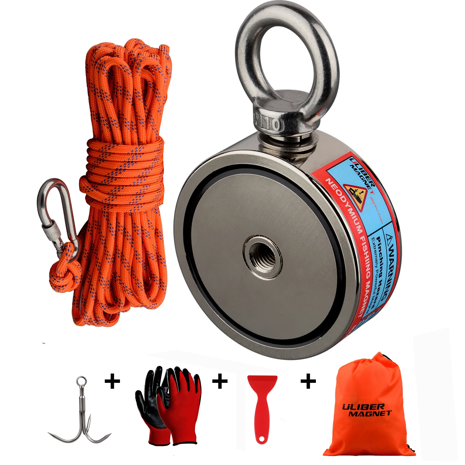 Double Sided 300-500KG Magnet Fishing Kit Neodymium Magnets Rope Claw Gloves Glue Plastic Shovel Bag Magnetic Recovery Salvage
