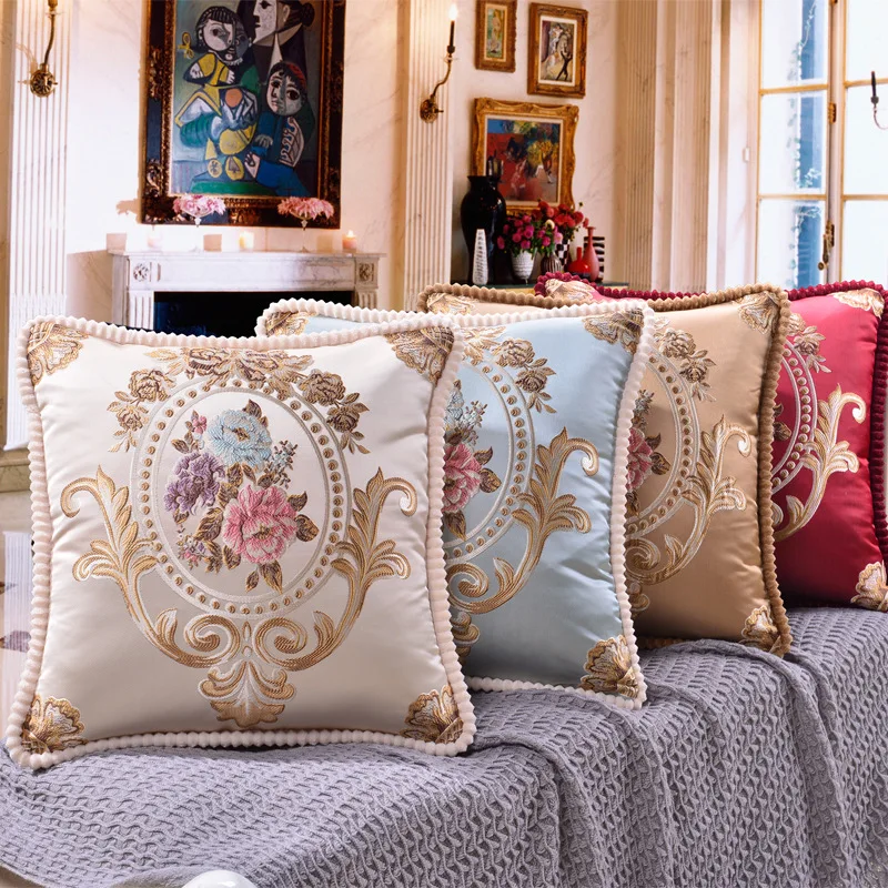 Flower Embroidery Jacquard Cushion Cover Luxury Home Decor Pillow Cases 48x48cm for Living Room Sofa Car Decorative Pillowcase