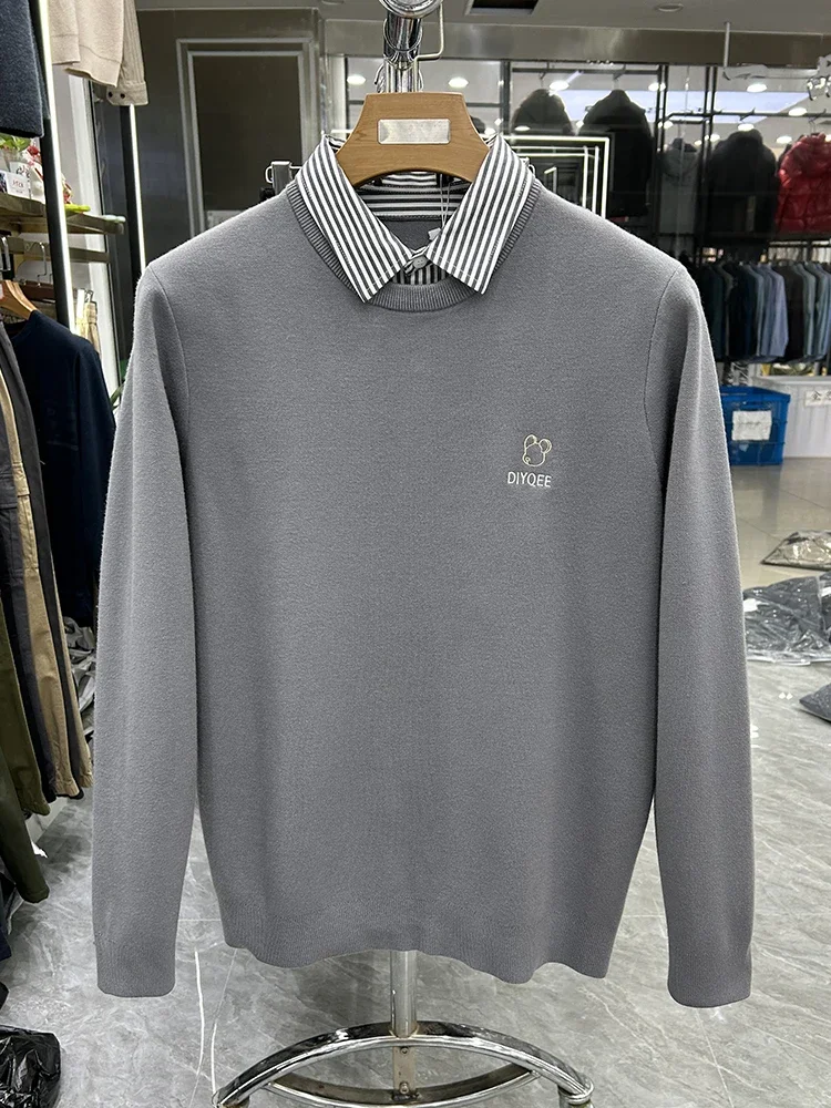 

Трикотажный Хлопковый осенне-зимний базовый Повседневный свитер для отпуска из двух частей для мужчин