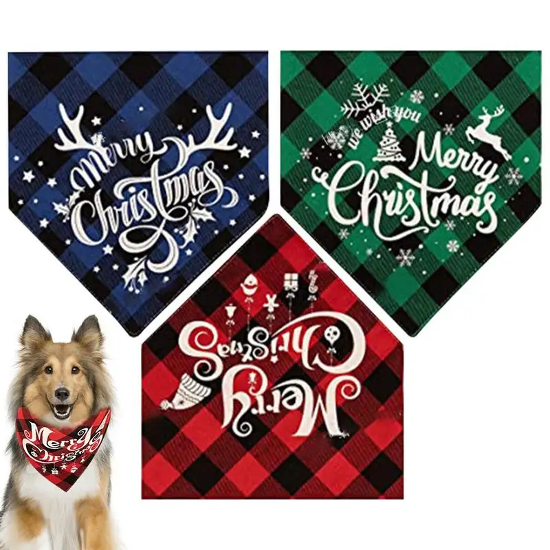 

Dog Bandanas Large Pet Scarf 3pcs Christmas Snow Print Dog Polyester Plaid WashableBow Ties Collar Cat Dog Scarf Large Dog