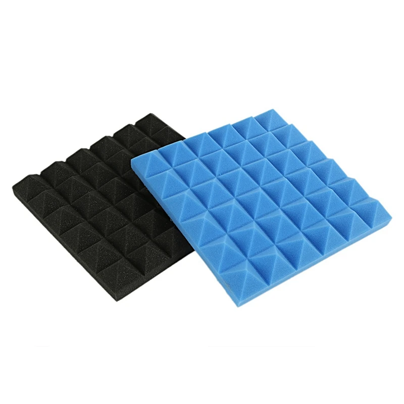 

24 Pcs Charcoal Acoustic Foam Tiles Soundproofing Foam Panels Studio Sound Padding 2 X 10 X 10 Inch, Black & Blue