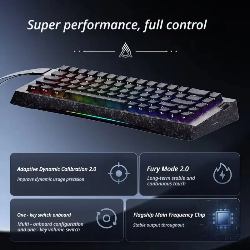 Фото Игровая клавиатура AJAZZ AK680 V3, 68 клавиш, проводная, с магнитными переключателями из углеродного волокна, отклик 0.001мс, частота опроса 8000 Гц, быстрое сканирование 192K, ARGB-подсветка №5
