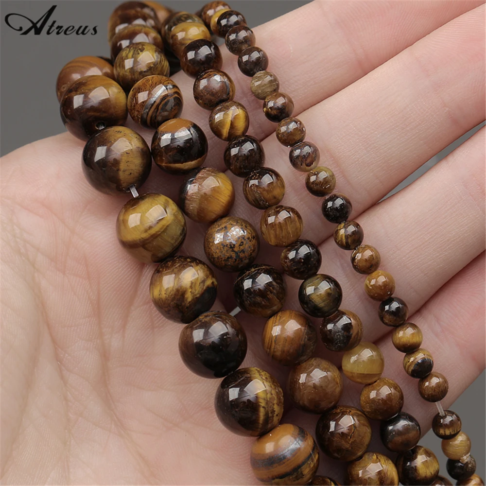 

6/8/10mm Smooth AB+Bright Brown Tiger Eye Stone Beads Loose Spacer Beads For DIY Jewelry Making Bracelet Accessories 15''