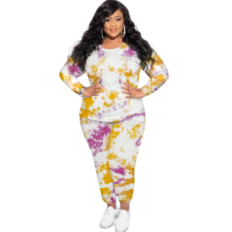 Plus Size Fall Outfits Women Clothing Two Piece Sets Fashion Casual Tie Dye Long Sleeve Female s 3xl 4xl 5xl 6xl