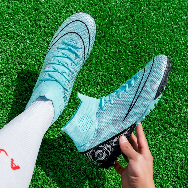 Adult Professional FG/TF Soccer Shoes Non-Slip Long Spike Football Boots Young Kids High Ankle Cleats Grass Soccer Sneakers