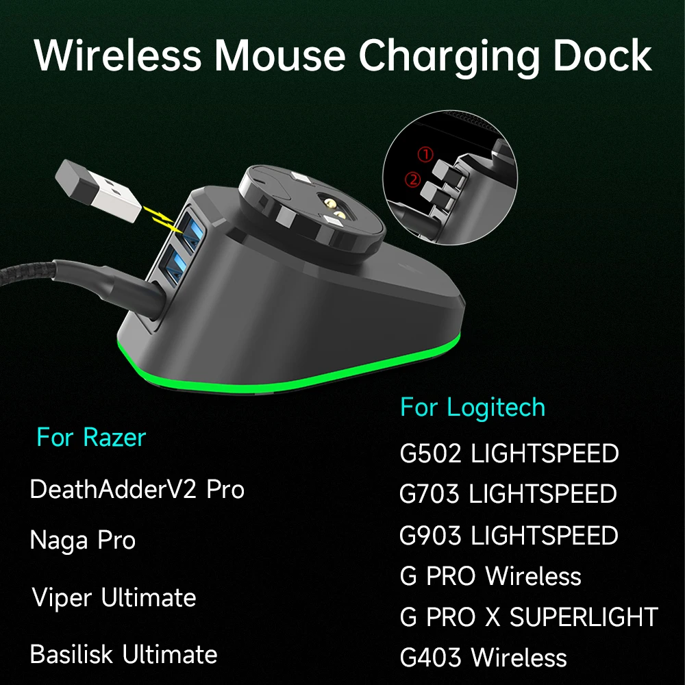 

Беспроводное зарядное устройство для игровой мыши для Logitech G502 X/G703/G903 Lightspeed G502 X PLUS G Pro Wireless X Superlight GPW Dock Station