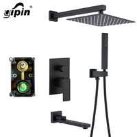 yipin matte black shower faucets set rain waterfall concealed shower system wall mount bathtub shower mixer shower combo set