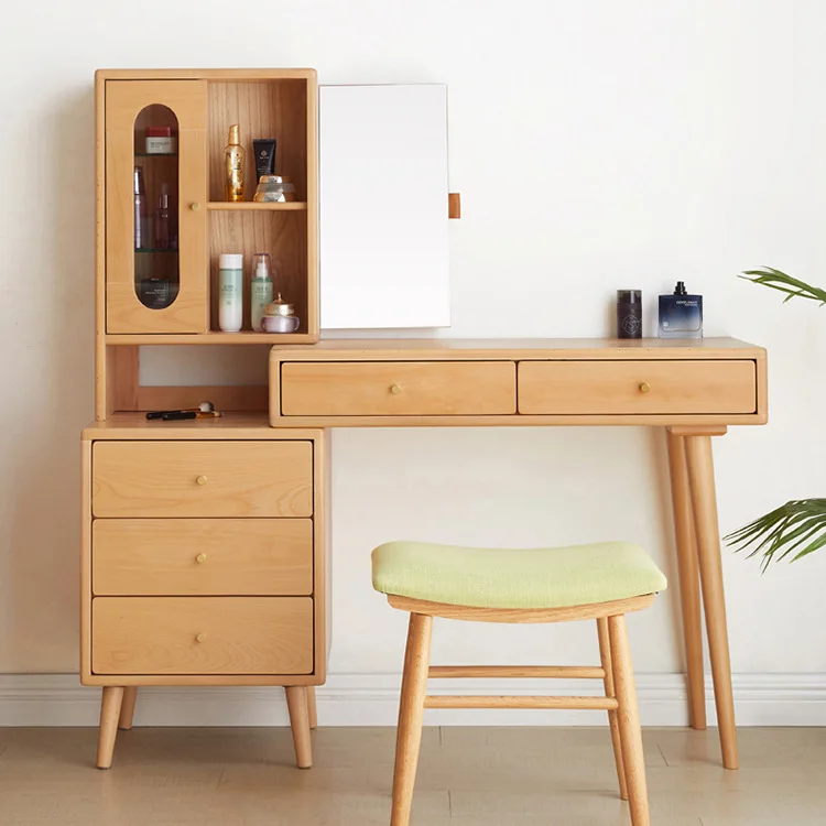 

Light luxury solid wood makeup table modern bedroom dresser desk one home with mirror combination table night stand