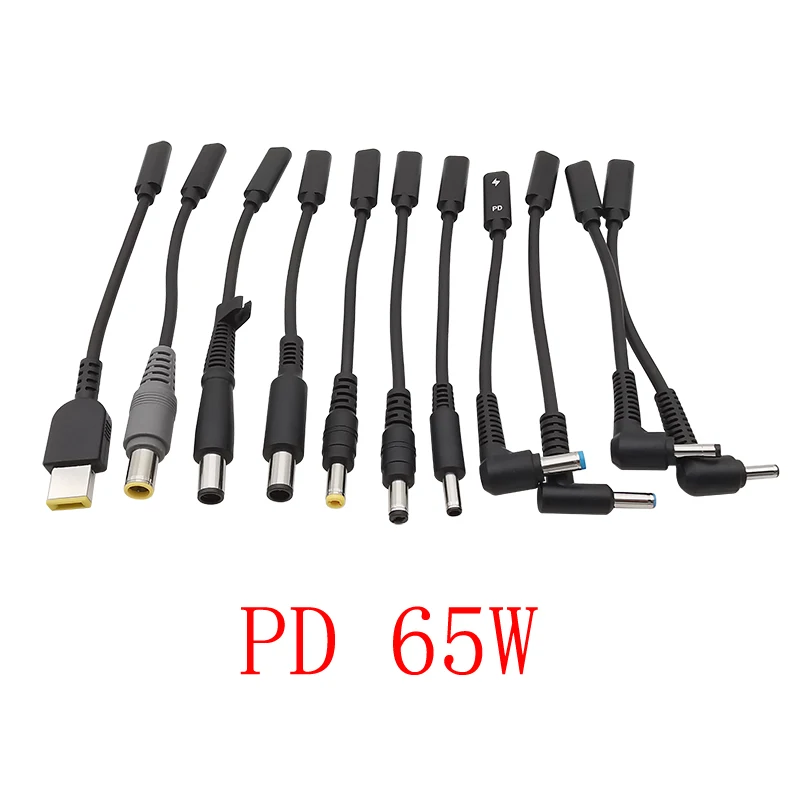 

PD 65W USB Type C Female To DC Power Male Plug 4.0x1.7 4.5x3.0 5.5x2.1 5.5x2.5 7.4x5.0 7.9x5.5mm Laptop Charging Cable Connector