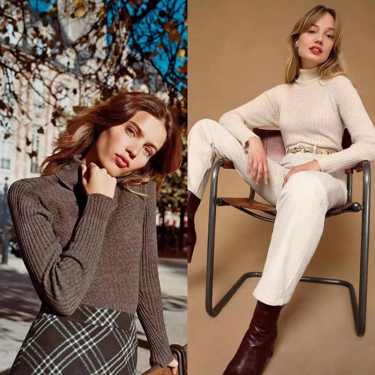 

2021 Autumn and Winter Wool Blend High Neck Long Sleeve Sweater Top Women