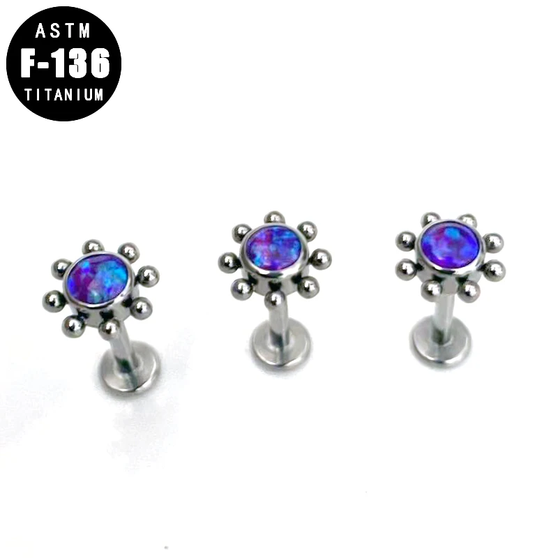 

ASTM F136 бриллиантовое кольцо для пирсинга губ, украшенное бисером, Шариковая кромка, Опаловый центр, верхняя часть, серьги для завитка уха, губ...