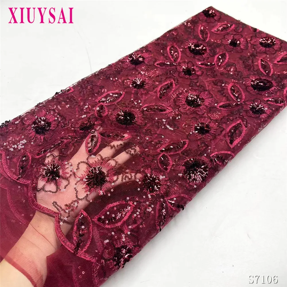 

Африканская кружевная ткань 2023, высокое качество, элегантные нигерийские блестки, вышитая французская Тюлевая Кружевная Ткань 5 ярдов для стандартного платья