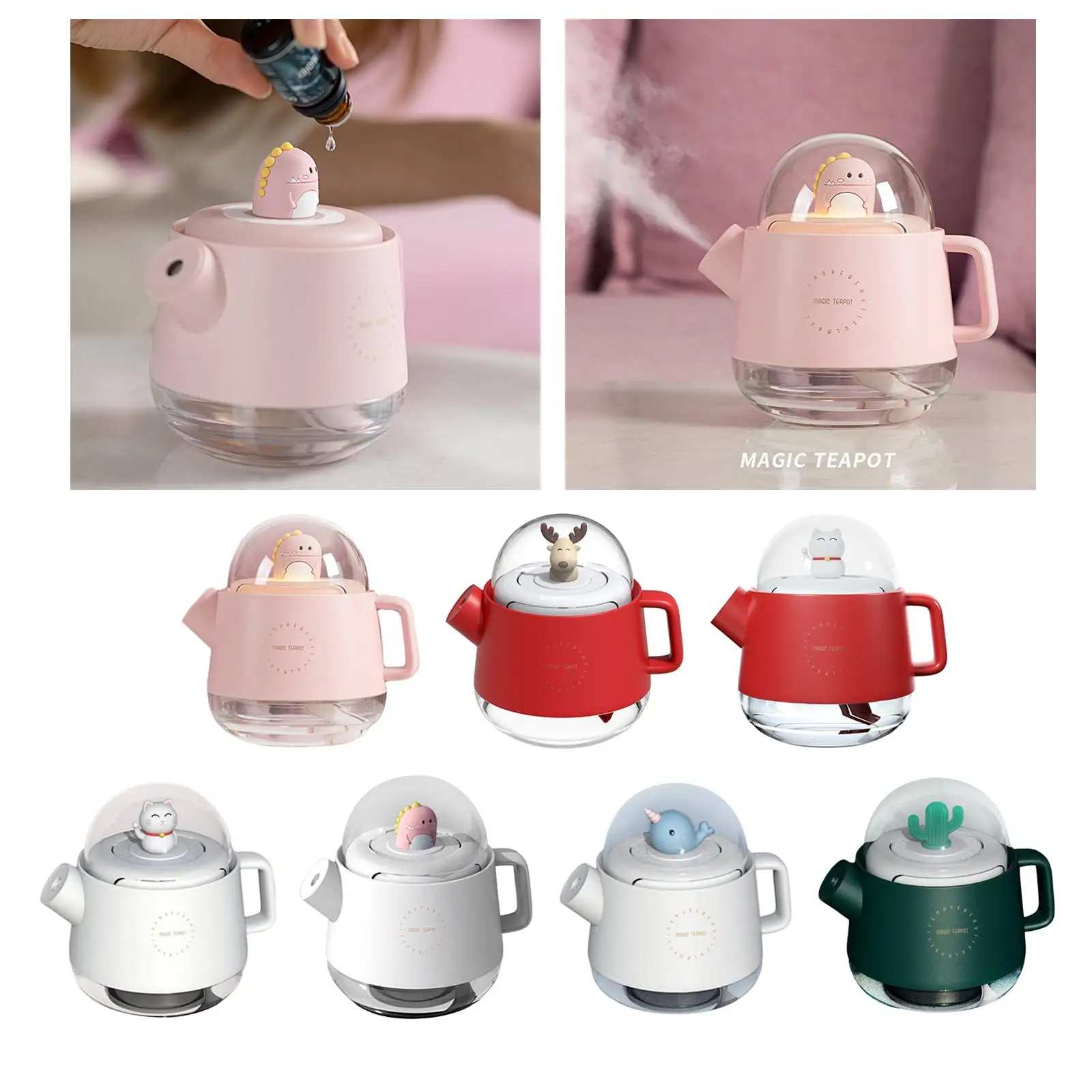 

Plastic Teapot Air Humidifier Essential with Colorful Night 60ml Water Tank