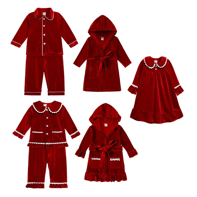 

2022 Red Christmas Baby Clothes Boys Girls Family Kids Matching Pyjamas Set Xmas Velvet Pajamas Children Baby Night-robe Clothes