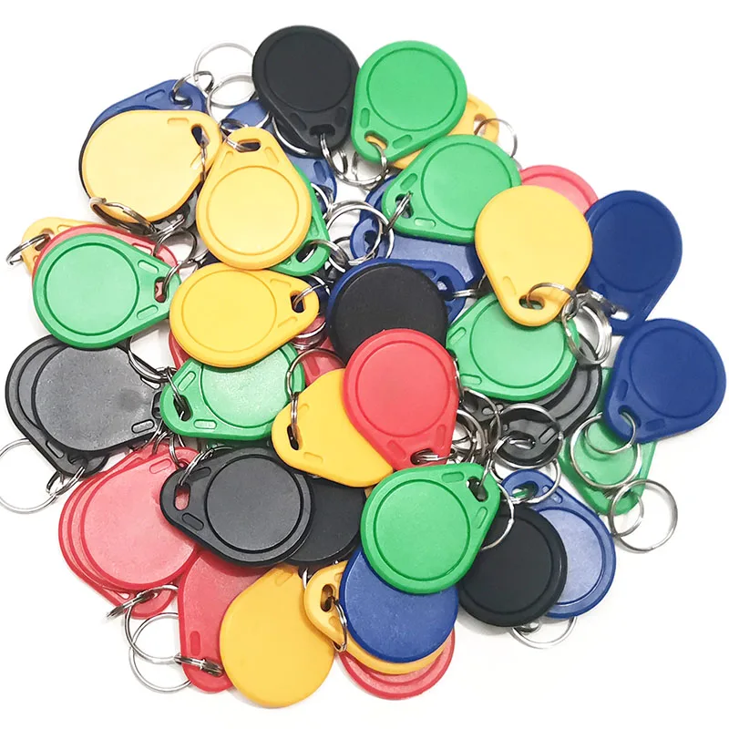 100pcs RFID s50 13.56 Mhz nfc Tag Token Key Ring IC tags Only Read Access Control Card