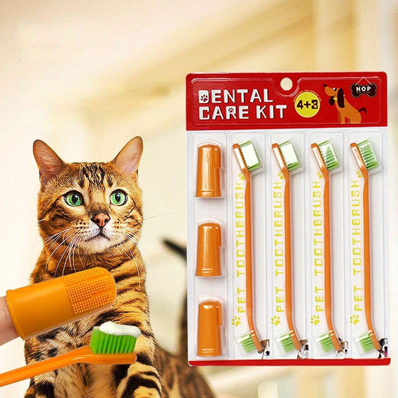

New Pet Toothbrushes Sets Finger Double-Head Oral Cleaning Tools For Dog Cat