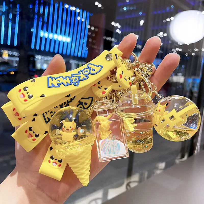 

kawaii Pokemon Pikachu Ice Cream Key Pendant Lovely Girl Heart Gift Snow White Floating Bottle Schoolbag Pendant gift