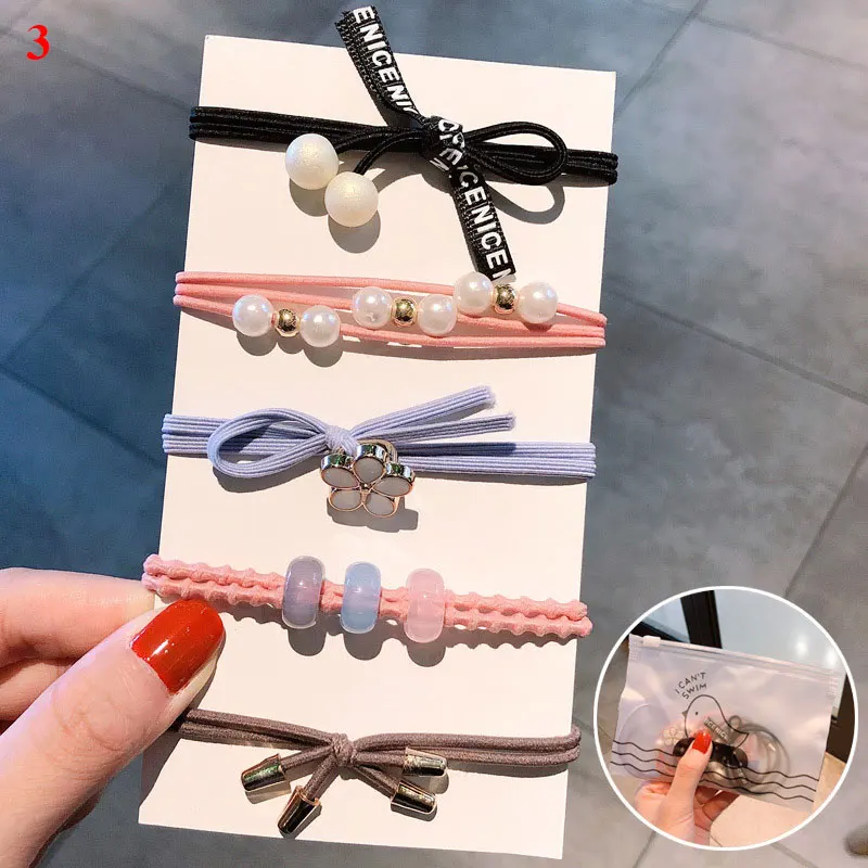 

5/8PCS/Set Women Girls Elegant Flower Pearls Bow Elastic Hair Bands Sweet Scrunchie Headband Rubber Bands Hair Accessories