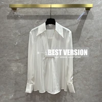 best version luxury brand runway women tops baby skin soft pure silk white shirts sexy deep v neckline long sleeve blouse shirt