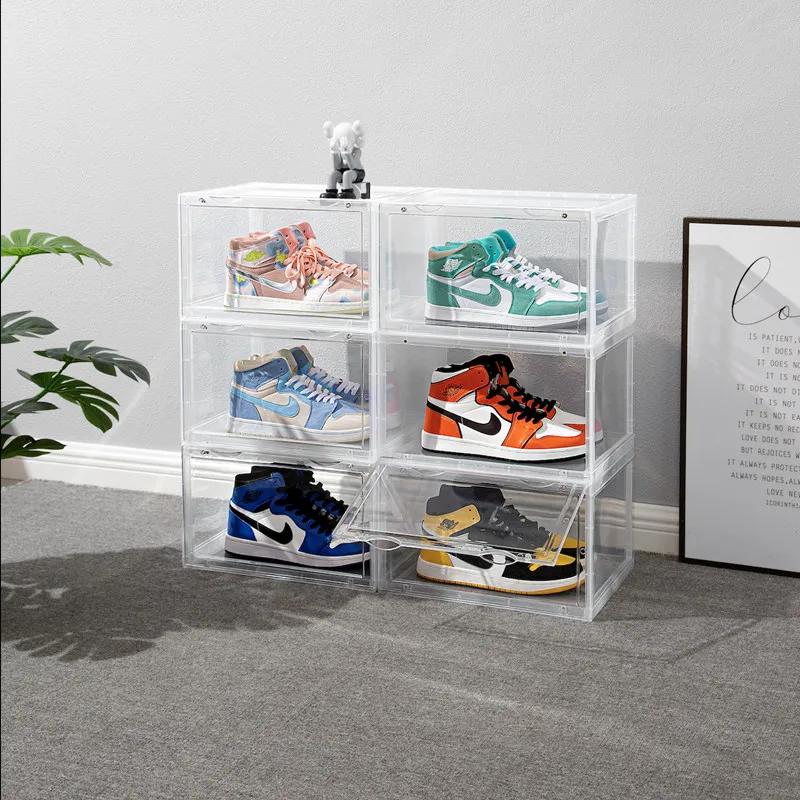 Magnetic Suction  Sneaker Storage Box Transparent Basketball Shoes Shoe Box Collection Display Shoe Cabinet