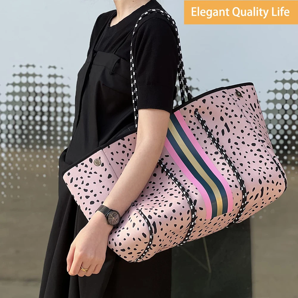 

Large Capacity Tote Bags for Women Stripe Print Shopping Handbag Top-handle with Zipper Bag for Shopping for Yoga Fitness
