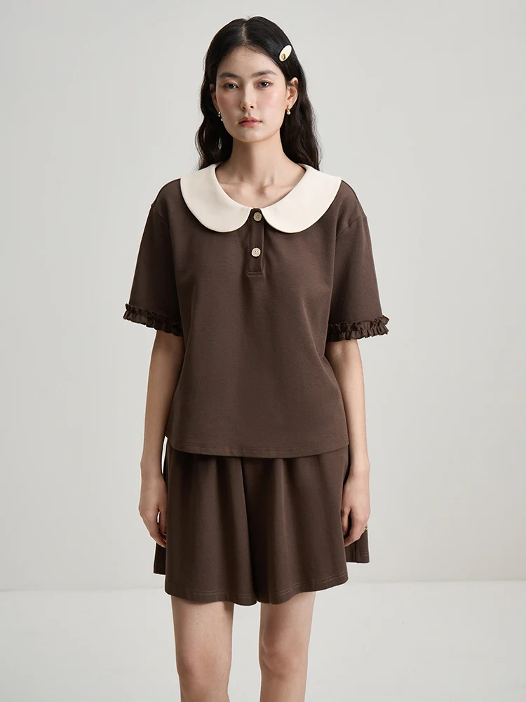 Женский трикотажный костюм-поло DUSHU летний костюм контрастных цветов Модный