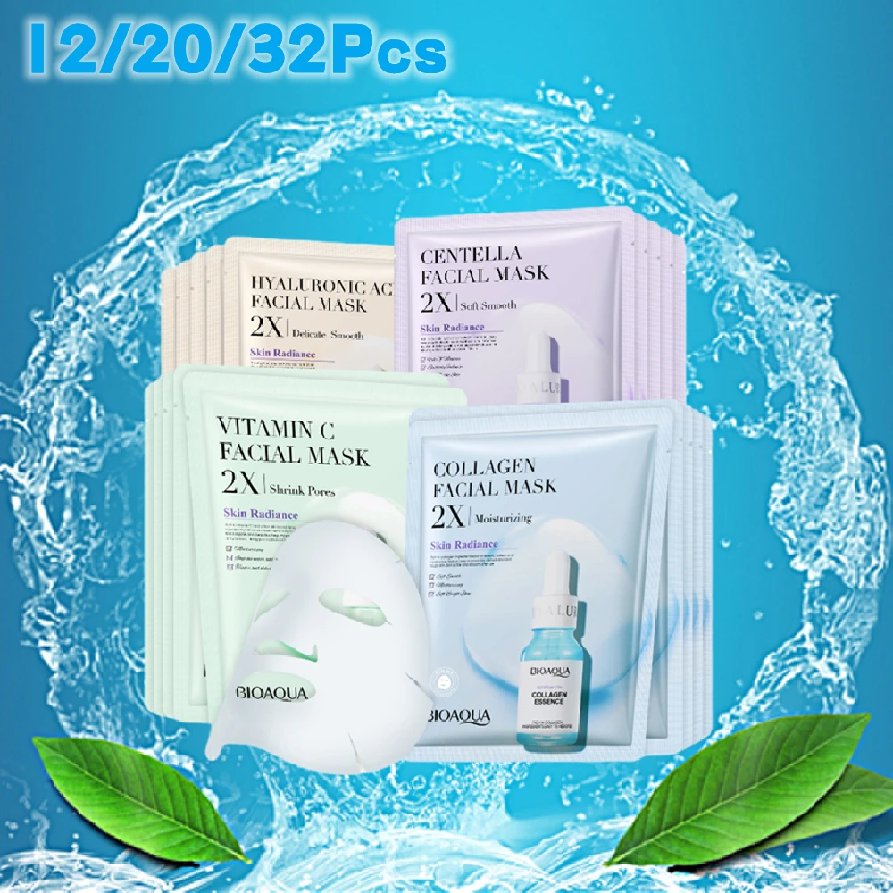 12/20/32Pcs BIOAQUA Hyaluronic Acid Facials Masks Skincare Vitamin C Sheet Mask Face Care Moisturizing Masks for Face Women Men