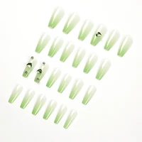 24pcs high grade fake nails wear nail ice transparent color green love rhinestone manicure wear manicure