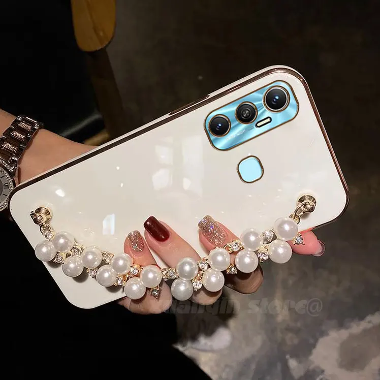 Роскошный чехол для телефона с жемчужным браслетом Infinix Hot 11 Hot11 2021 X662 X662B мягкая